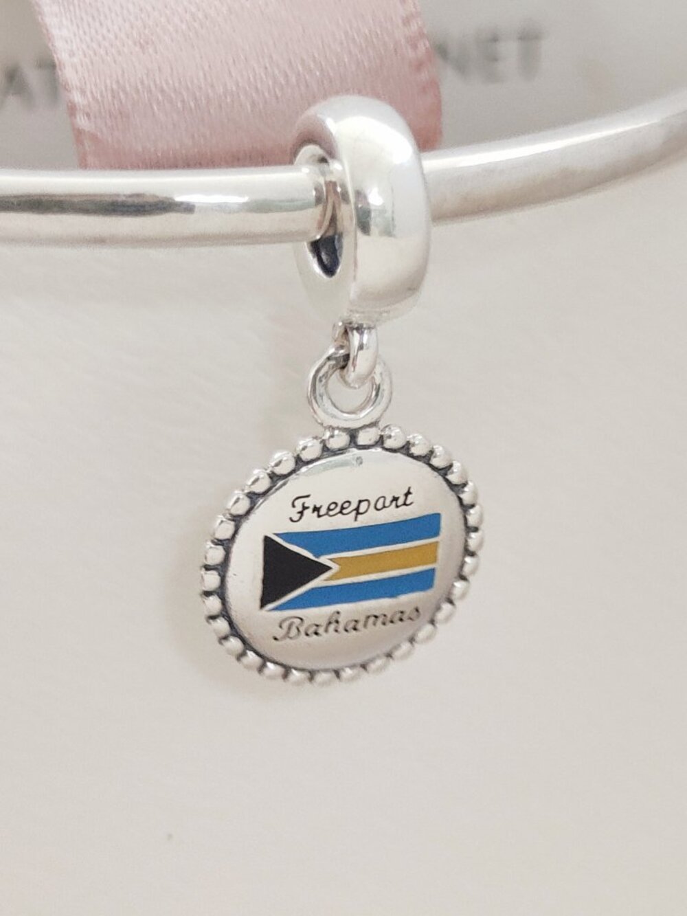 Pandora Freeport Bahamas Flag Exclusive Dangle Charm Travel Destination S925 ALE